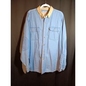 Wrangler Men’s 3XL Denim Rugged Wear Shirt Tan Collar Vintage Button Down